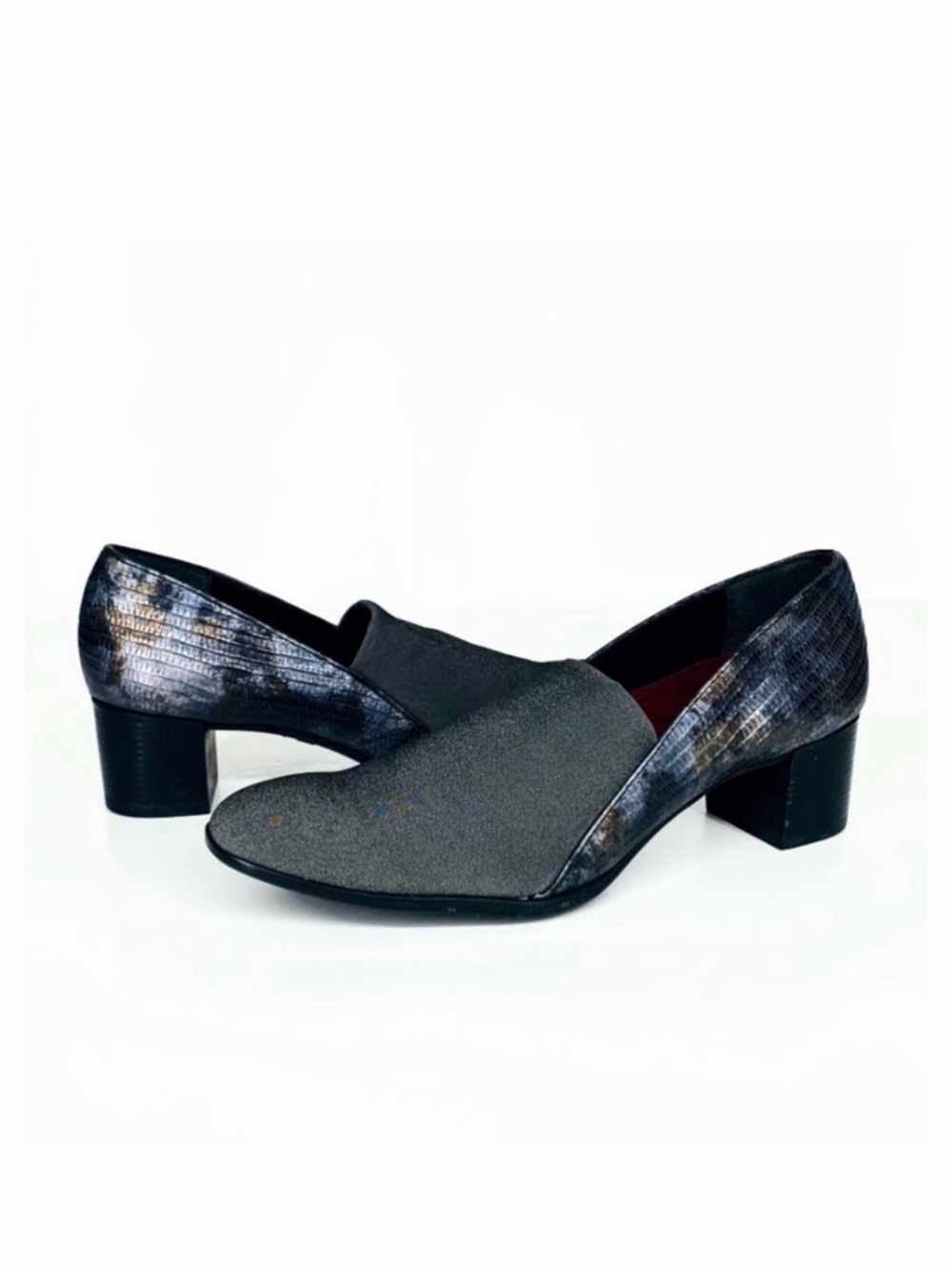 Munro Billee Grey Lizard Print Calf Leather Dress Pump Shoes Size 9.5